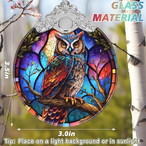 Owl Ornament Stained Glass Hanging Decor Holiday-Sun Catcher-Christmas - Picture 2 of 7
